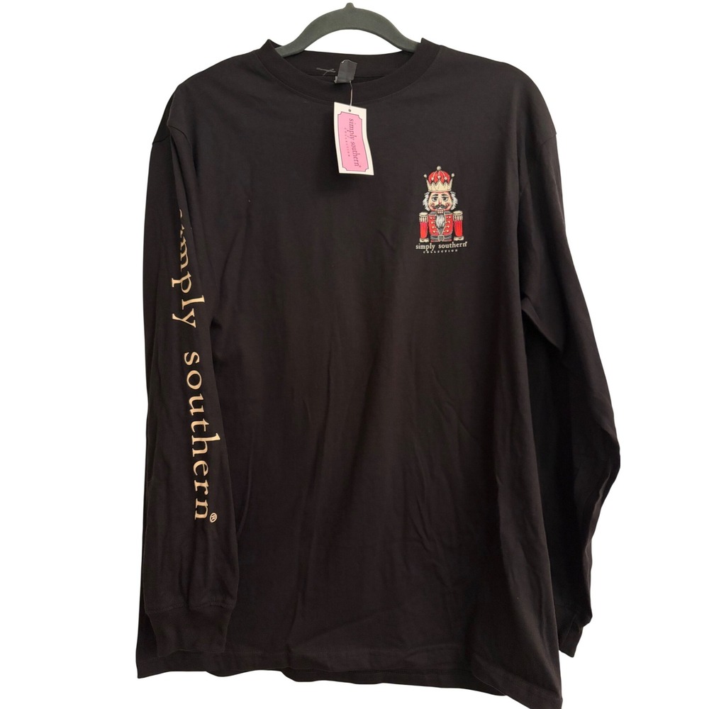 New Simply Southern Nutcracker Christmas Long Sleeve T-Shirt Black Medium
